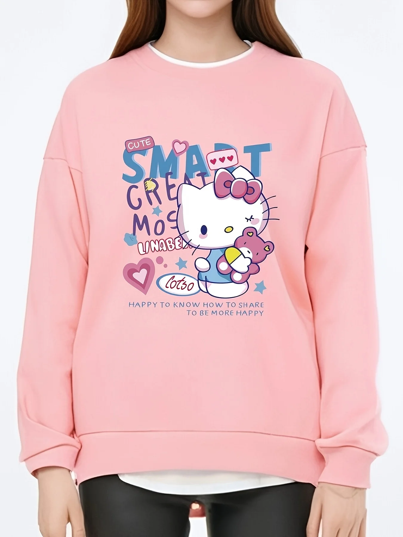 Sanrio Hello Kitty Women's Long-Sleeve Crew Neck Sweatshirt - Cute cartoon print, comfortable and stylish autumn/winter design.