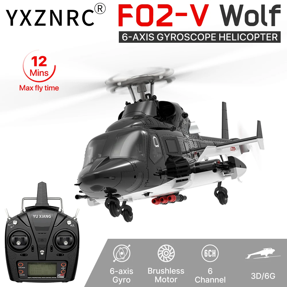 YUXIANG RC Helicopte F02-V 3D Flight Plane 6CH Dual Brushless Motor 6-Axis Gyro 1/34 Scale Airwolf Remote Control Helicopter