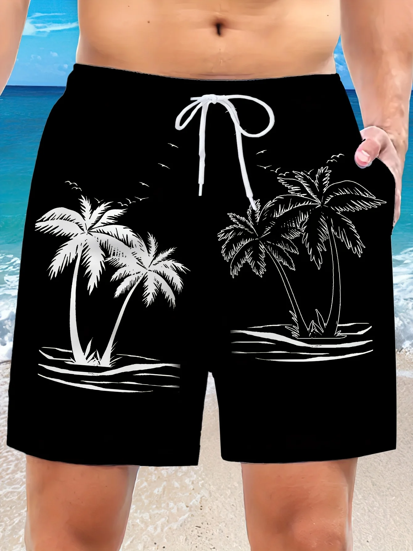 

Мужские пляжные шорты больших размеров с гавайским принтом пальм - подходят для плавания и активного отдыха, шорты с тропическим узором