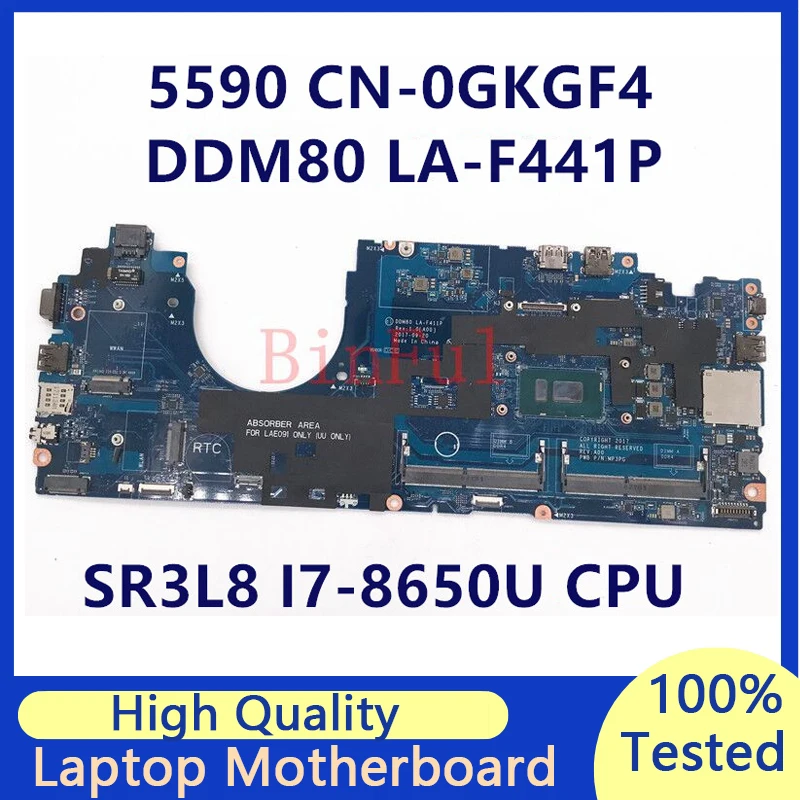 

CN-0GKGF4 0GKGF4 GKGF4 For DELL 5590 DDM80 LA-F411P Laptop Motherboard With SR3L8 I7-8650U CPU 100% Full Tested Working Well