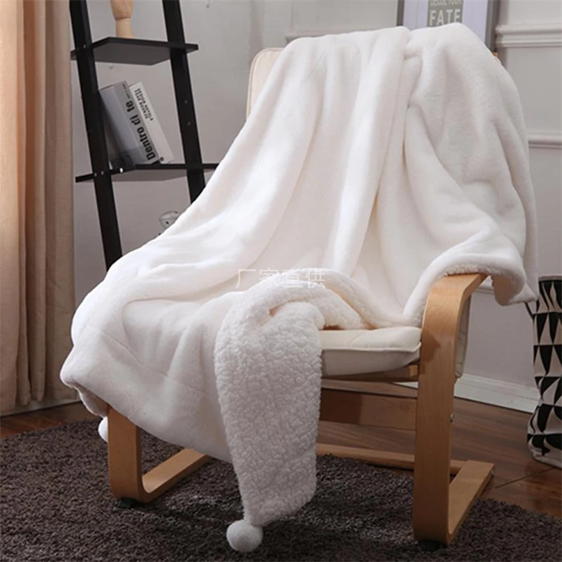 Simple Fur Ball Decorative Thickened Blanket Imitation Rabbit Fur Lamb Wool Lunch Break Blanket Office Sofa Shawl Blanket