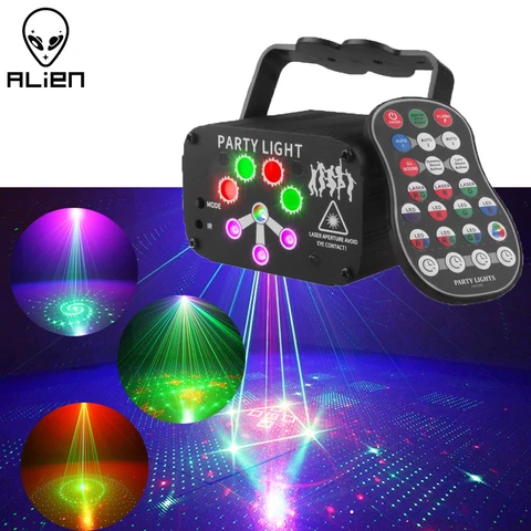 Alien rgb mini dj discoteca projetor de luz laser usb recarregável led uv som estroboscópio efeito palco casamento natal festa feriado lâmpada