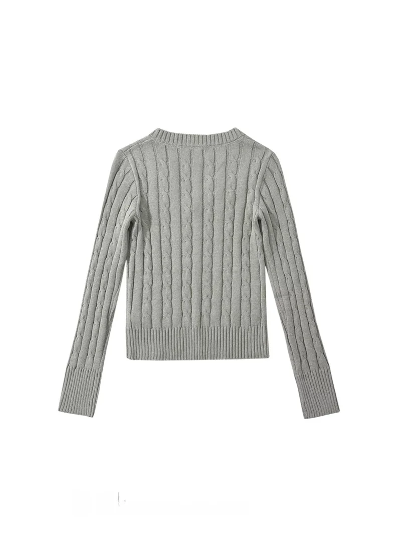 

Sweet Sle V-Ne Knitted Sweater Cotton Yak Pure Desire Retro Twist Slimming Sweater ort Length Long Sve Color