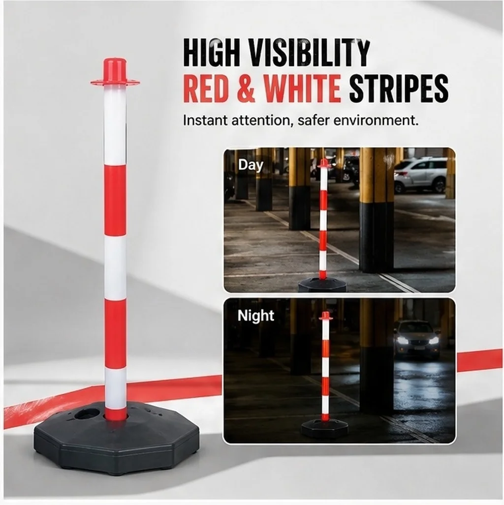 Uv Resistant Red White Safety Column Delineator Post High Visibility Elastic Warning Column for Traffic Control Garage Parking