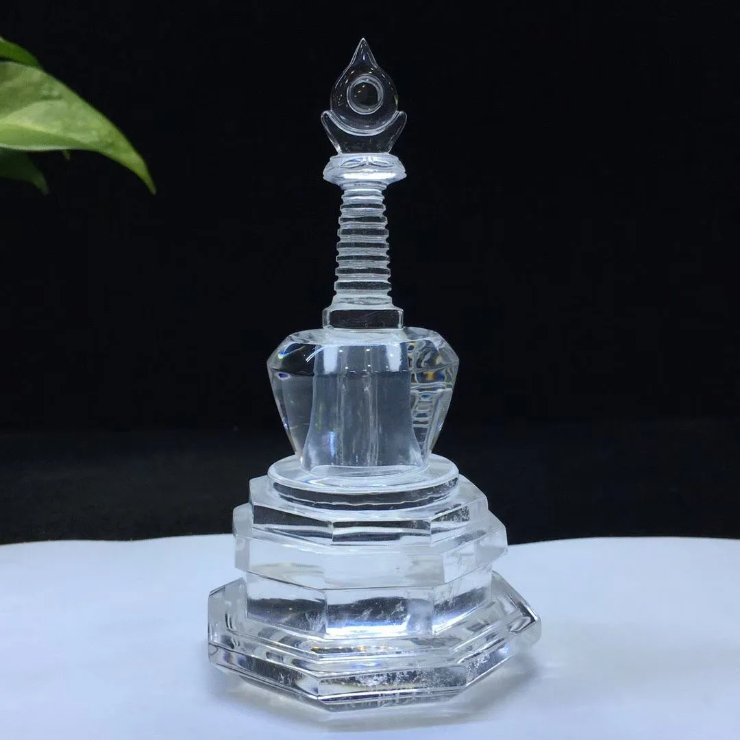 13*7.5cm Natural Clear Quartz Crystal Dagoba Stones Sculpture Stupa Buddhist Supplies Feng Shui Worship Of Sacred Objects