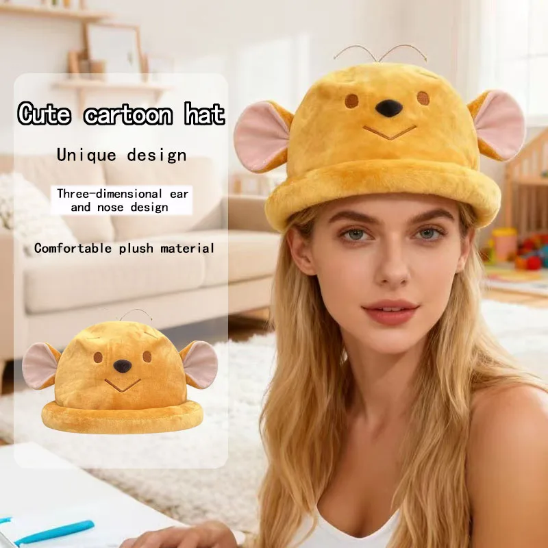 1pc，Women's Cute Cartoon Koala & Mouse Ear Plush Bucket Hat Fuzzy Winter Casual Daily Headwear.