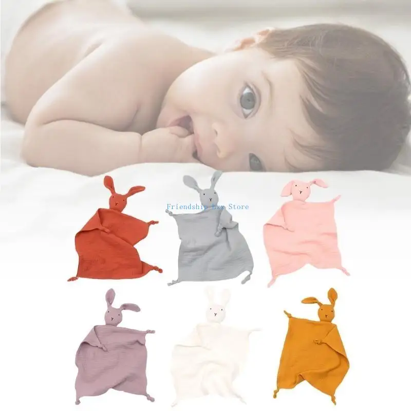 F1CB Kocyk dla dziecka Miękkie śliniaki z gazy Gryzak Chusteczka na prezent Uroczy królik dla lalki Uspokojenie Ręcznik Komfort