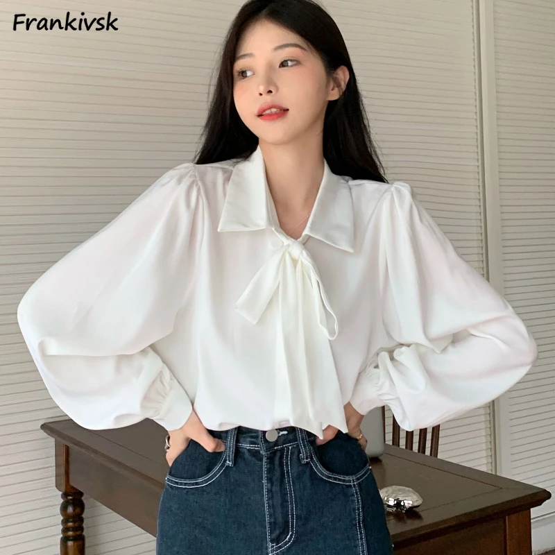 Shirts Women Bow Solid Classic All-match Advanced French Business Trendy Baggy Leisure Office Lady Simple Elegant Spring Stylish