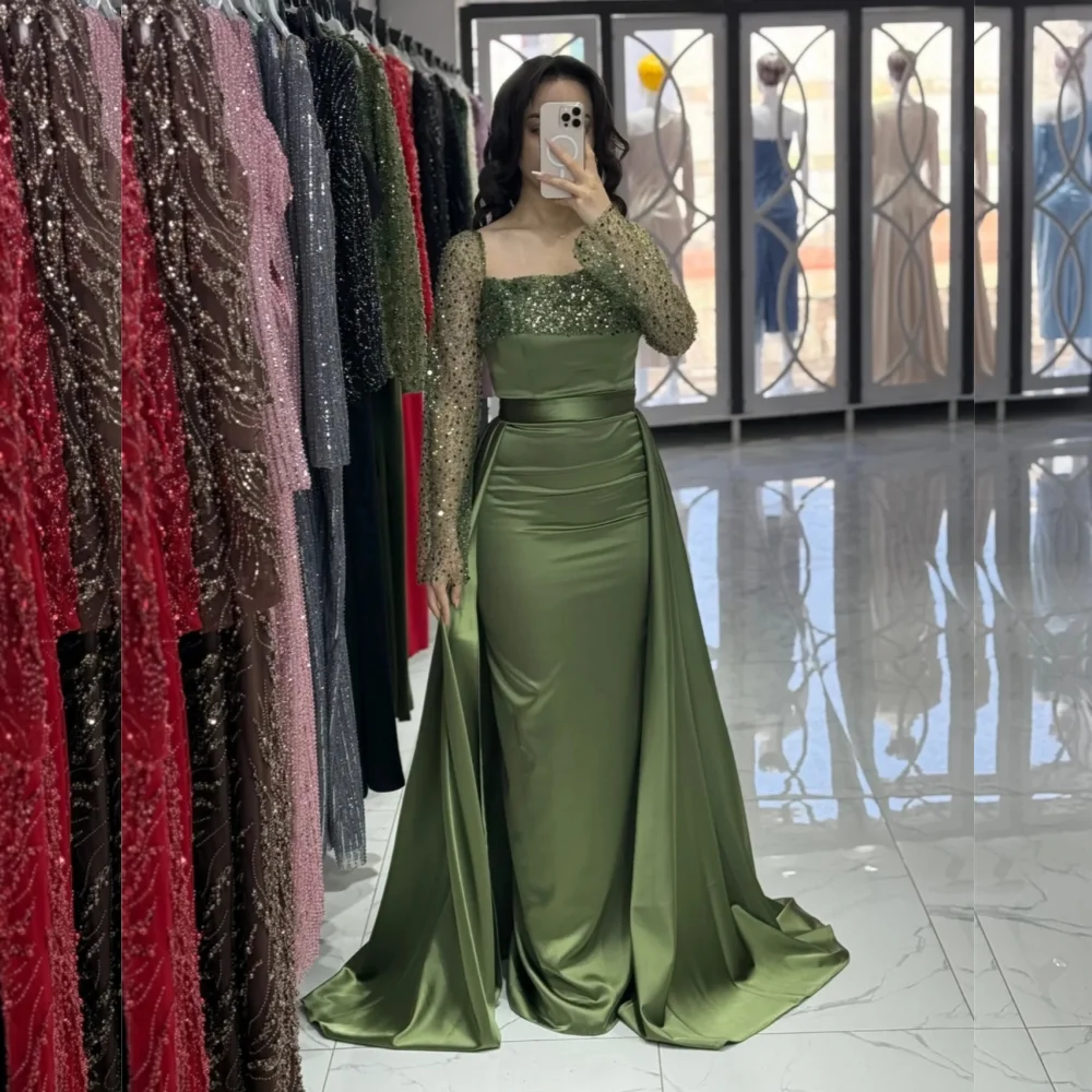 

Customized Elegant Glitter Square Neck Sequined Sheath Long Dresses Women's Evening Dress Bespoke Occasion Wedding Party