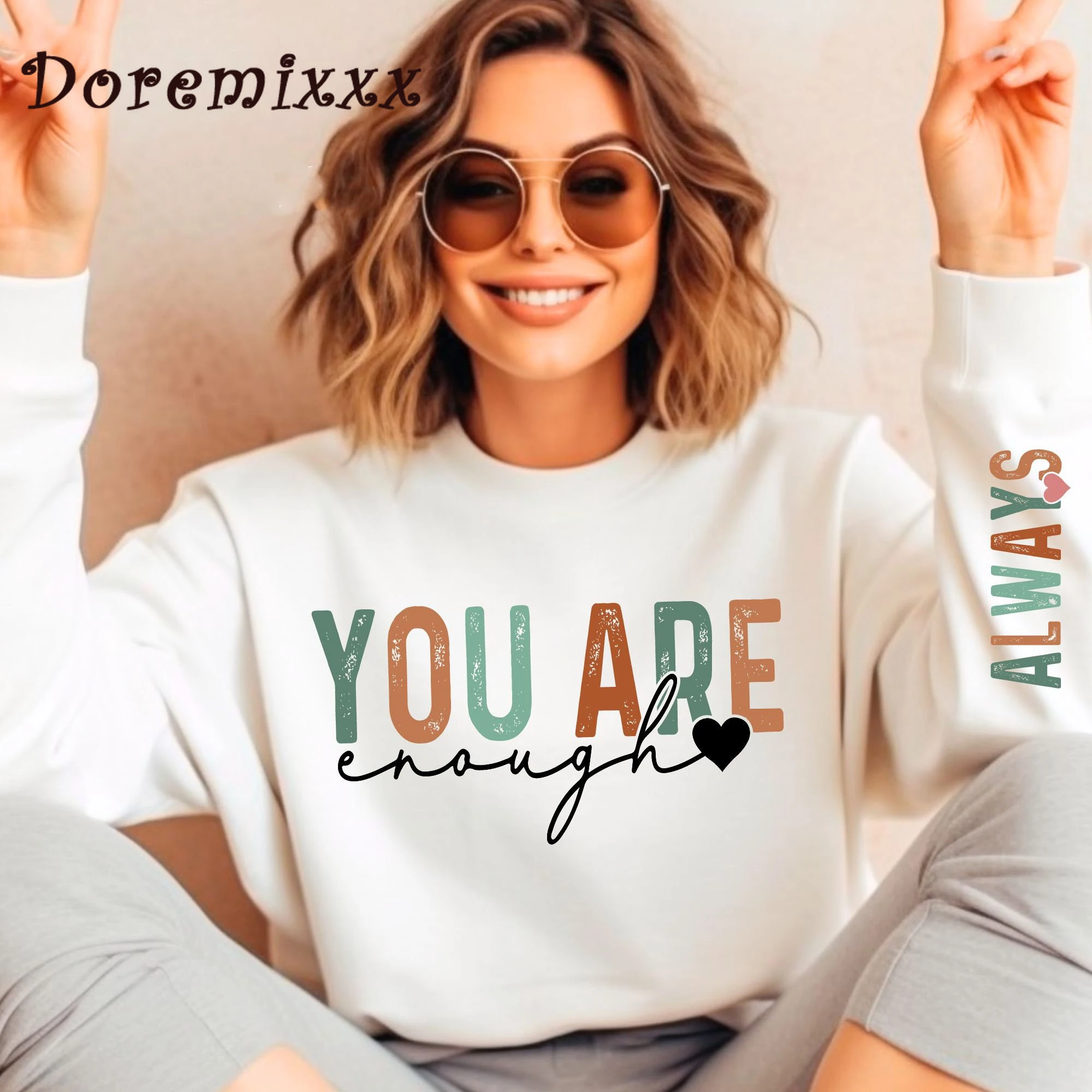 

You Are Enough Always Women Pullover Sweatshirt Long Sleeve Casual Sports Lady Oversized Hoodie Hoodies