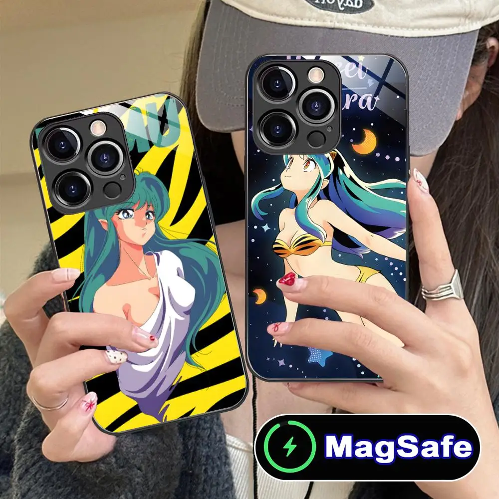 

Чехол для мобильного телефона Urusei Yatsura Lum для iPhone 17, 16, 15, 14, 13, 12, 11 Pro Max Plus Mini MagSafe, стеклянный цветной чехол, роскошный чехол