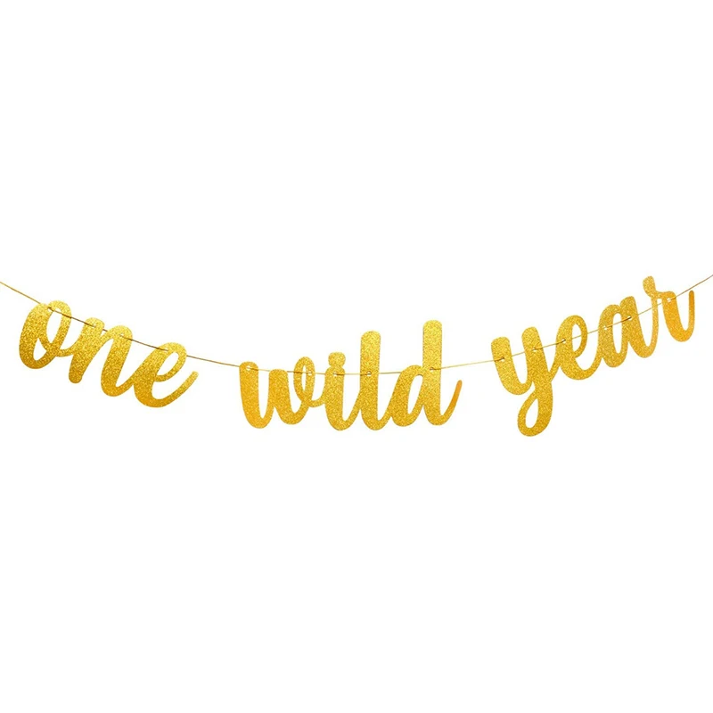 

Golden flash one year Wild Banner - Baby's first 1st birthday Decoration - Children's jungle theme party supplies