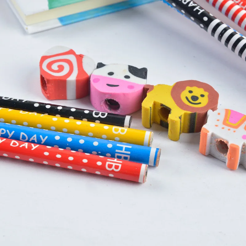 5 Pcs / lot wooden pencil HB pencil with eraser children\'s drawing pencil school writing stationery