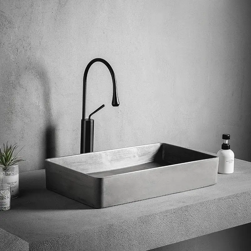 

Wabi **** Wind Minimalist Square Wash Face Single Basin Micro Cement Clear Water Concrete Household Counter Wash Hand Balcony Ba