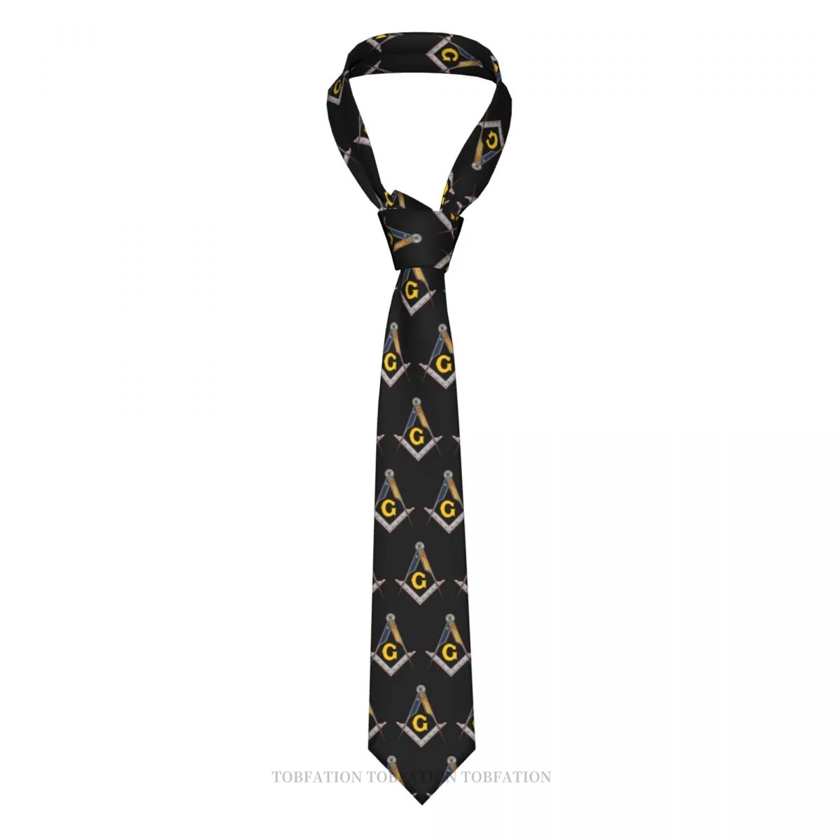 Masonic Print Ties Freemason Gold Square Compass Casual Unisex Neck Tie Daily Wear Narrow Striped Slim Cravat