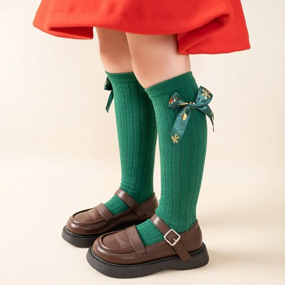new Bow Leg Warmers Red Green Cotton Christmas Hosiery New Year Socks Autumn and Winter