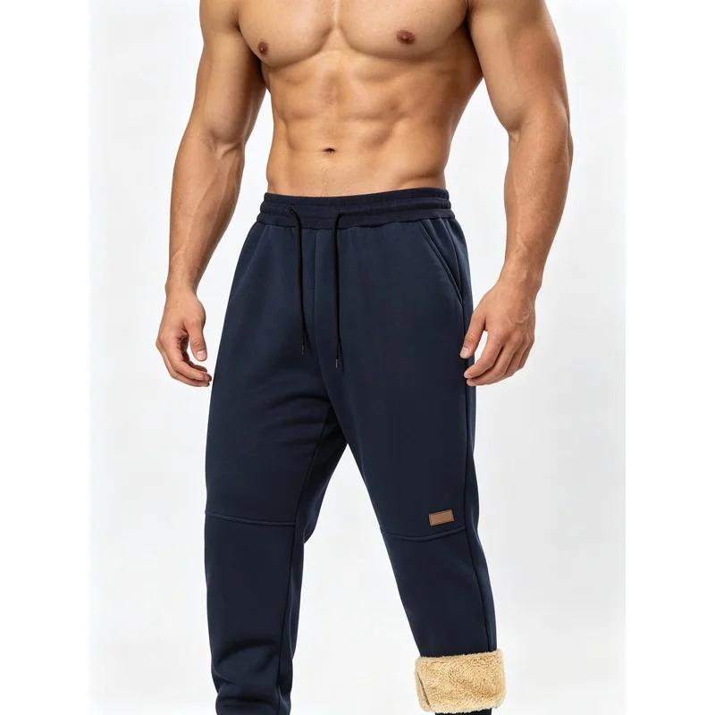 Men's Thickened Windproof Warm Pants Winter Lambswool Sweatpants Men's Large Size Outdoor Fleece Pants Man Winter Clothing Sets