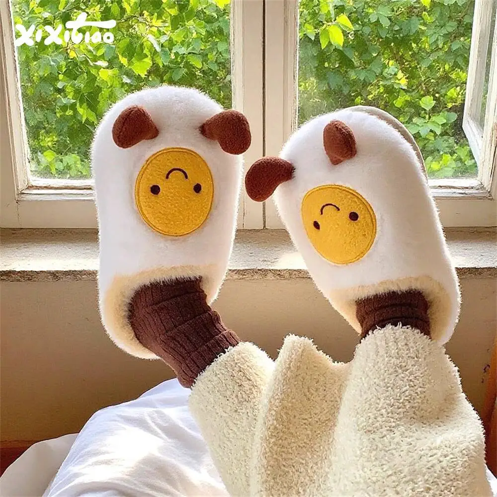 

Cute Fried Egg Winter Home Slippers Warm Indoor Household Cotton Slippers New Women's Indoor Anti Slip Furry Slippers