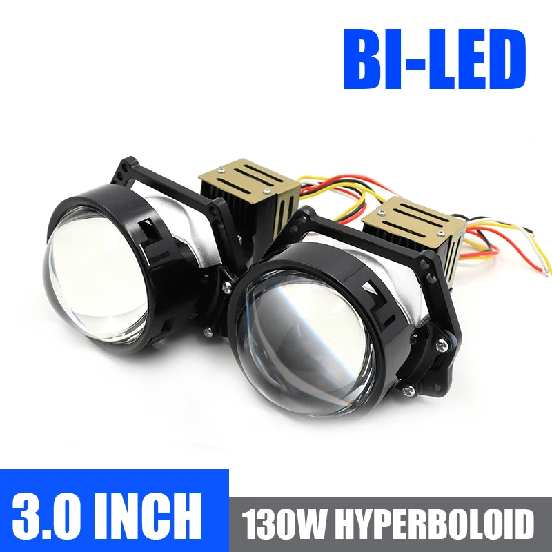 130W 2X Bi-LED Hyperboloid Projector Lenses H1 Bulb 9005 9006 H4 H7 LED Lamps For Headlight Car-styling Retrofit Hi/Lo Beam Lens