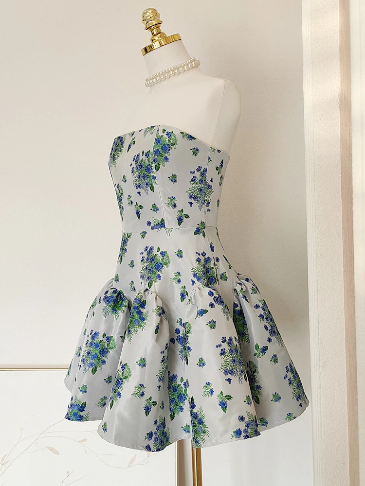 Vestido corto Vintage de alta calidad para mujer, elegante vestido de cóctel con estampado Floral y espalda descubierta para fiesta de noche y cumpleaños