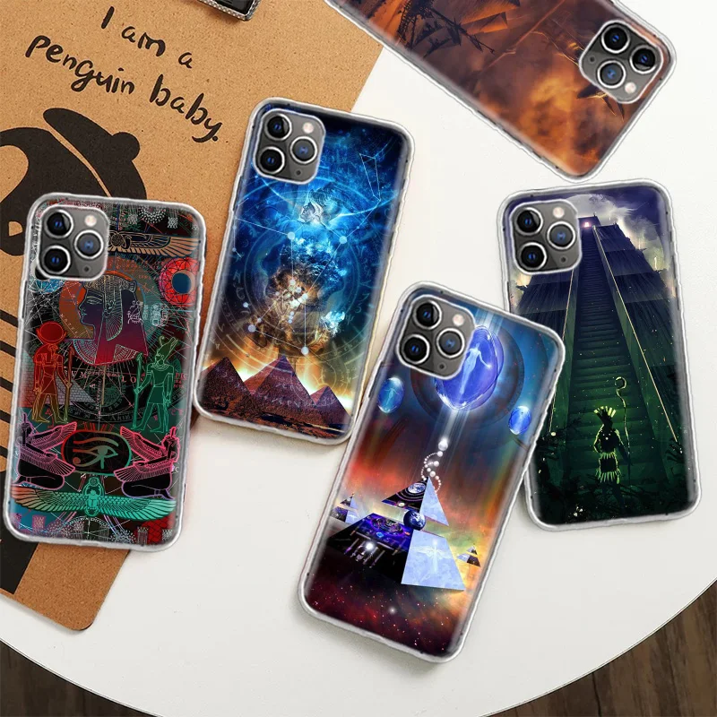 Egypt Pharaoh Case for iPhone 12 13 Mini 14 Plus 15 16 Pro Max 11 X XS Max Clear TPU Protective Phone Cover Coque Clear