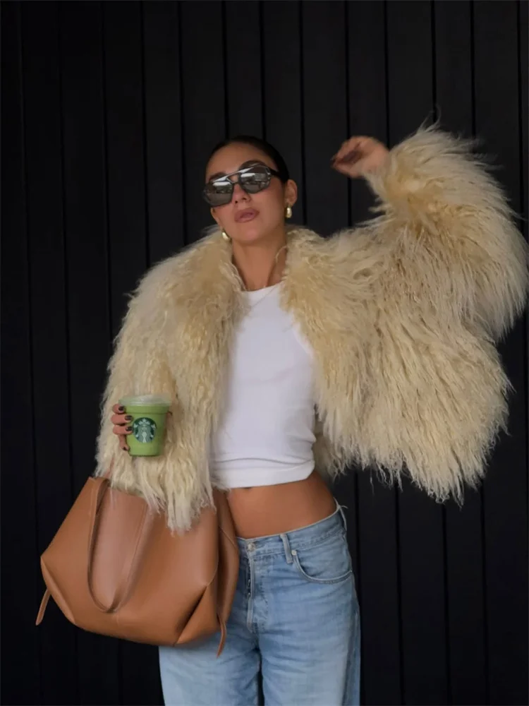 Tossy Female Winter Fur Feather Overcoat High Waist Loose Warm Long Sleeve Fashion Luxury Streetwear Ladies Faux Fur Outwear New