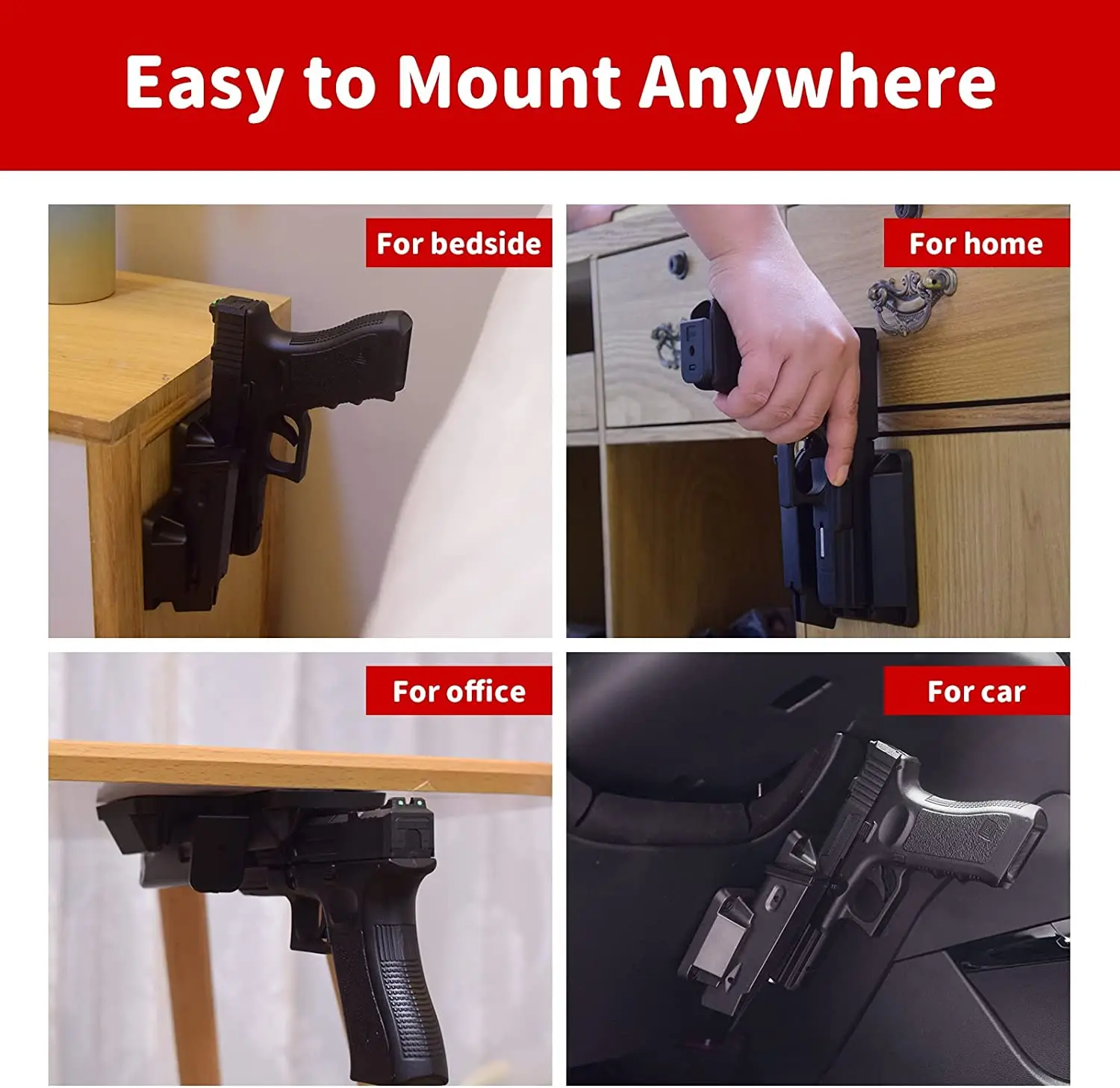 Taktische Magnetische Waffenhalterung Gummibeschichtete Buckler-Serie Auto Schreibtisch Wand Verdeckte Waffenhalterung für Handfeuerwaffen – Detail 7