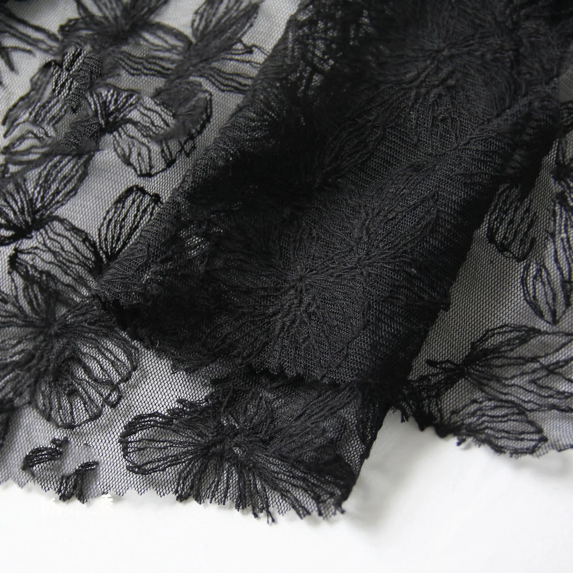 Soft Black Butterfly Flower Jacquard Embroidered Fabric Mesh Lace Designer Fabric