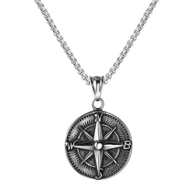 

Free Shipping Items Vintage Stainless Steel Cool Mens Nautical North Star Compass Pendant Necklace Chain Accessories