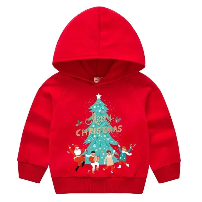 Christmas Kids Sweater Christmas Children's Red Hooded Hoodie Children's Casual Pullover Sweatshirt  Sweater  Sweatshirts