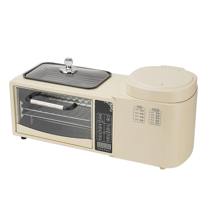 Multifunctional Electric Breakfast Machine, 1L Rice Cooker, 8L Baking Oven & Frying Pan for Bread, Pizza and Noodle Cooking