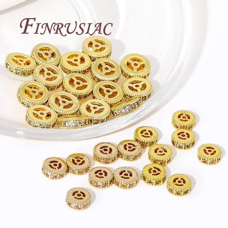 Metal Separators Beads 14K/18K Gold Plated Brass With Zircon Round Spacer Beads For Jewelry Making,Separators For Bracelets