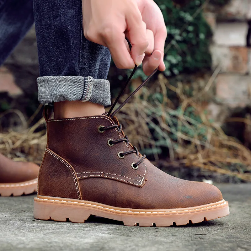 أحذية رجالية جلدية مصنوعة يدويًا في الكاحل ، أحذية ترفيهية خارجية ، خفيفة الوزن ، أحذية عمل رجالية ، كلاسيكية ، كاجوال ، مصمم ، موضة