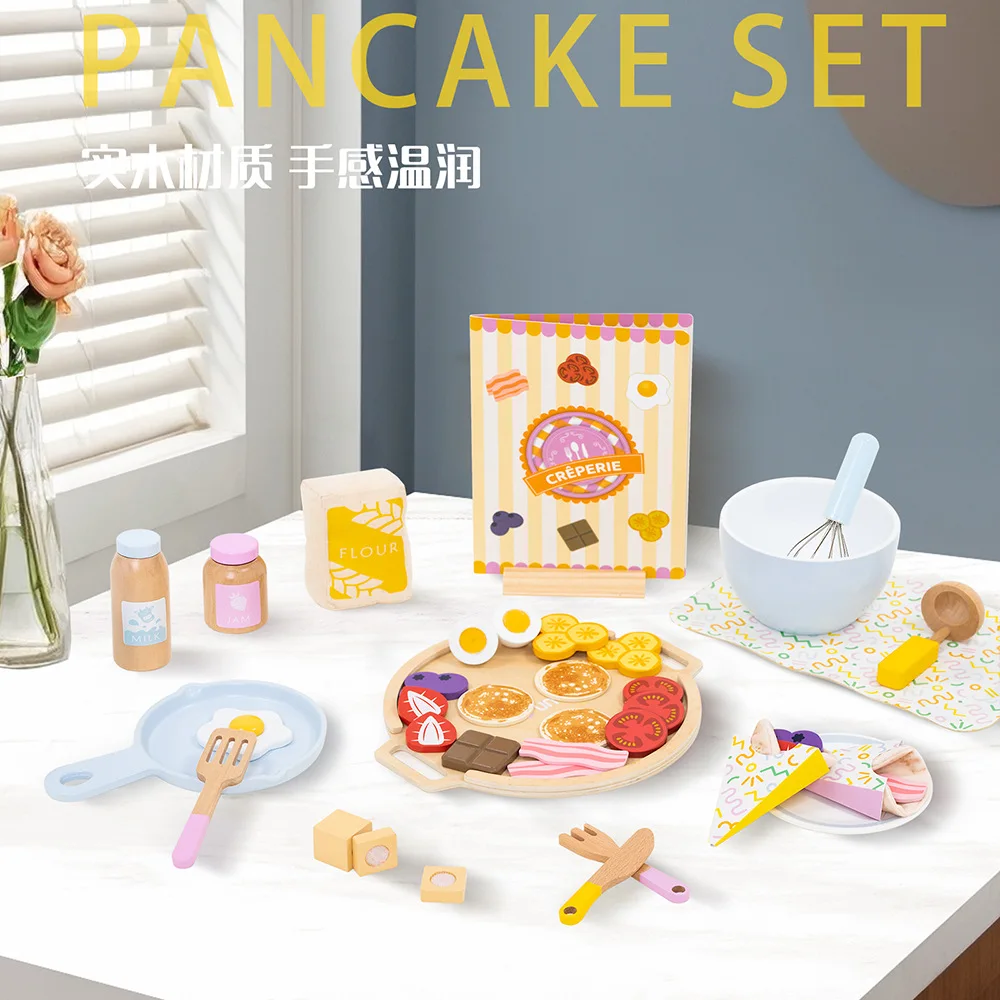 子供用木製キッチンパンケーキ作りごっこ遊びおもちゃセットモンテッソーリ早期学習クッキングゲーム楽しい教育玩具子供向け