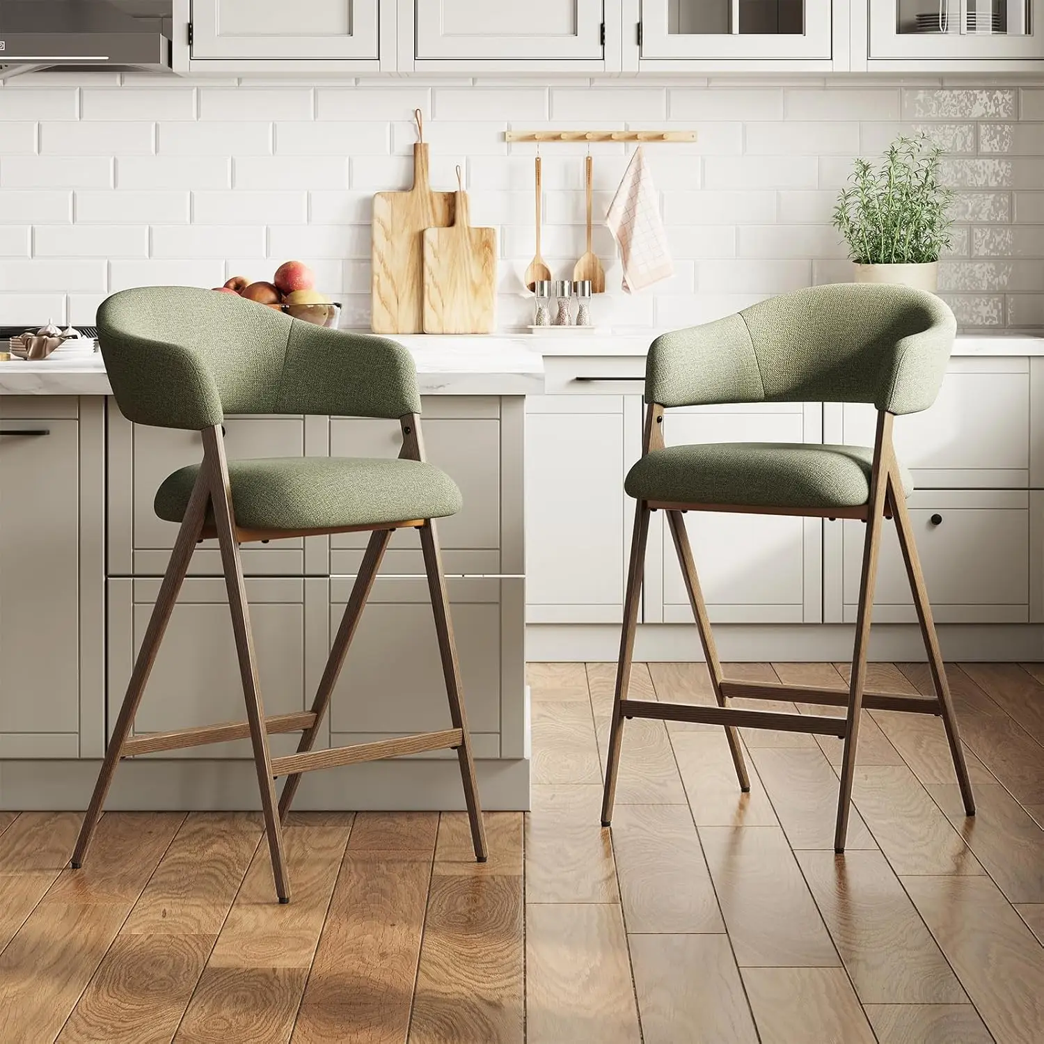 

Bar Stools Set of 2, Counter Height Bar Stools with Back, Modern Upholstered Island Stools with Metal Legs for Kitchen Island