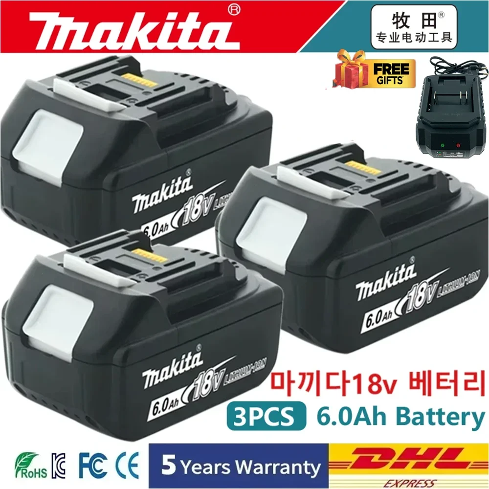 

Genuine Makita 18V 6AH 6000mAh Battery Rechargeable Li-ion Lithium-ion Batteries Charger for BL1860B BL1850 BL1830 BL1815 LXT400