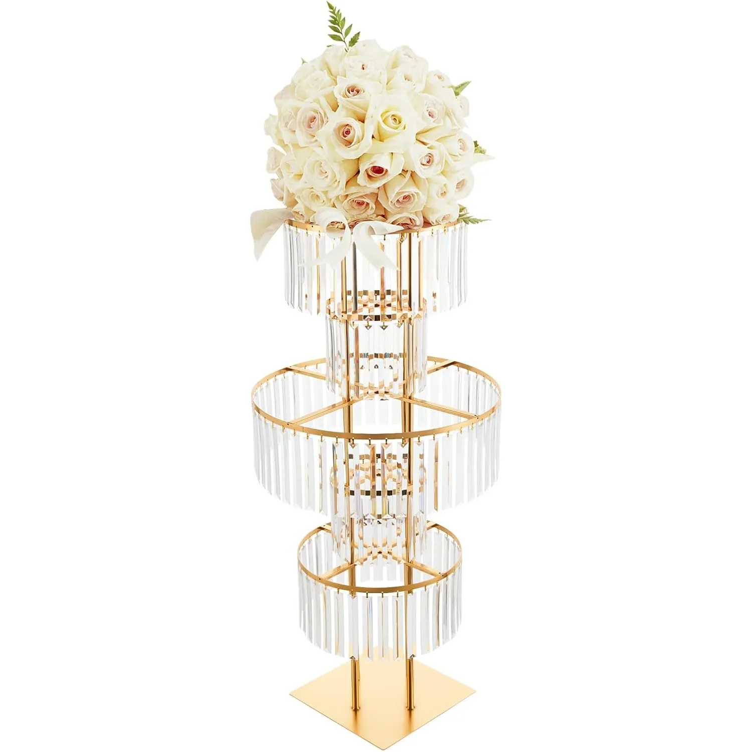 

5 Tier Round Luxurious Crystal Chandelier Flower Stand, Wedding Gold Vases for Reception Tables Wedding Party Hotel Home Decor