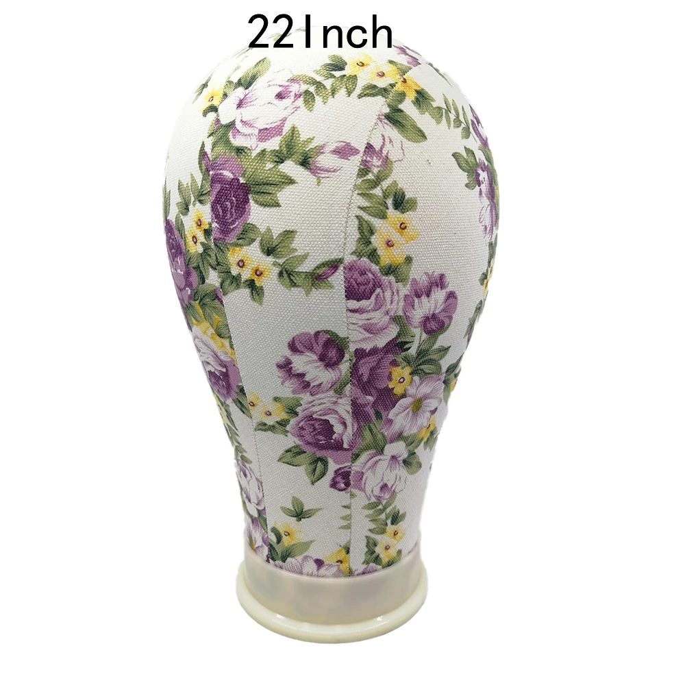 High Density Floral Canvas 22 Inch Block Head Reusable Mannequin With Mark Lines For Wig Custom Hat Headscarf Display Tool