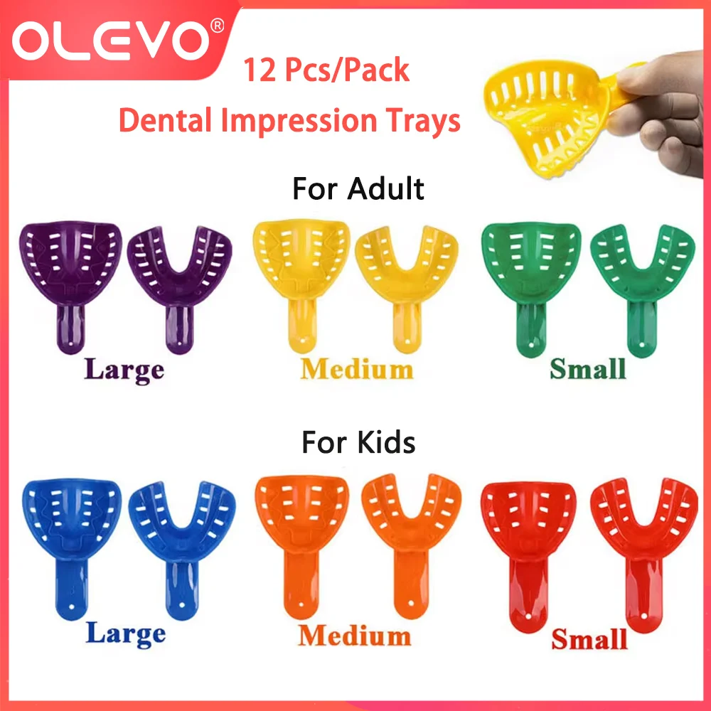 OLEVO 12 Pcs Disposable Dental Impression Trays For Adult Kid Plastic Teeth Holder Upper Lower Colorful Dentistry Accessories