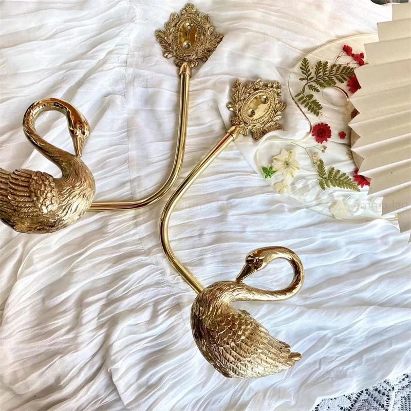 New 1 Pair Window Dressing Curtain Hook Full Copper Golden Swan Shape Curtain Buckles Room Decorative  Hardware Wall Hanger