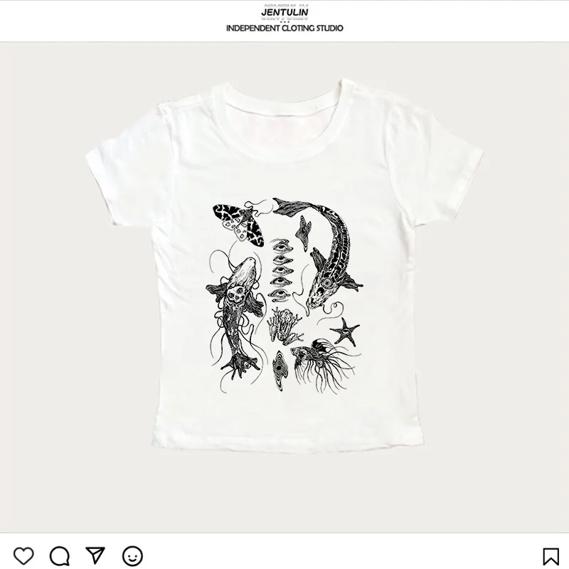 Y2K gothique Punk graphique Grunge haut court sans manches t-shirt haute rue Harajuku esthétique Streetwear décontracté mince bébé t-shirt 2000s