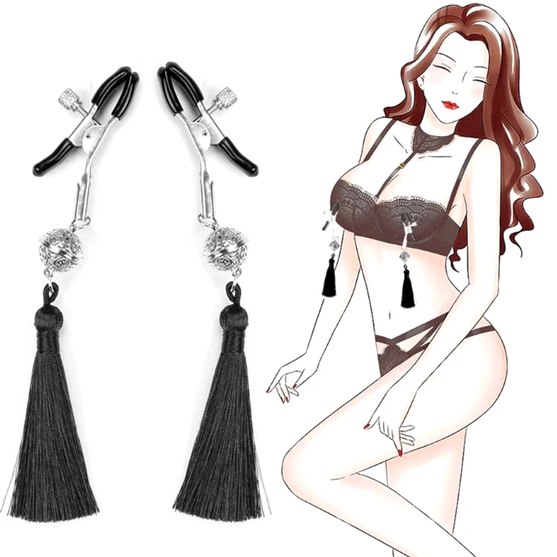 

1 Pair Metal Bells Nipple Clamps with Tassel Nipple Ring for Flirting Teasing Exotic Breast Enlargement Accessory