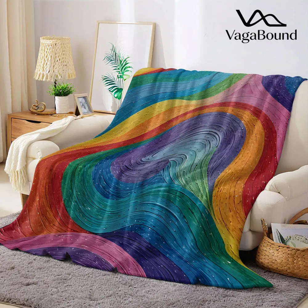 rainbow wave paint texture Flannel Blanket Warm Soft Halloween Christmas Decorative Couch Warm Cozy All-Season Gift