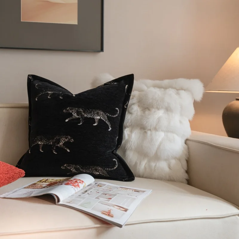 Modern Luxury Living Room Sofa Pillow Covers Decorative Home Decor Leopard Embroidered Cushion Cover 45x45cm Pillow Case