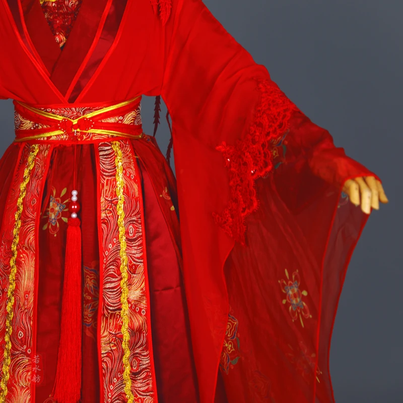 Ruoshuifang Ancient Style Red Wedding Dresses Women\'s Tail Large Skirt Ancient Cosplay Costume, Large Sleeve Han Fu Halloween