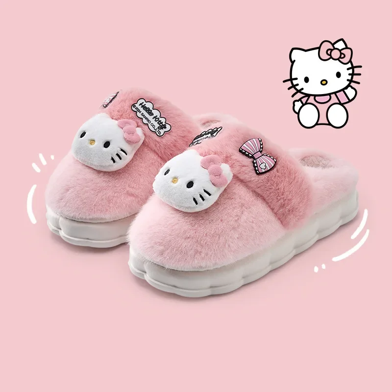 Cartoon Sanrio cute Hello Kitty winter thick-soled height-increasing cotton slippers Kuromi My melody warm plus velvet slippers