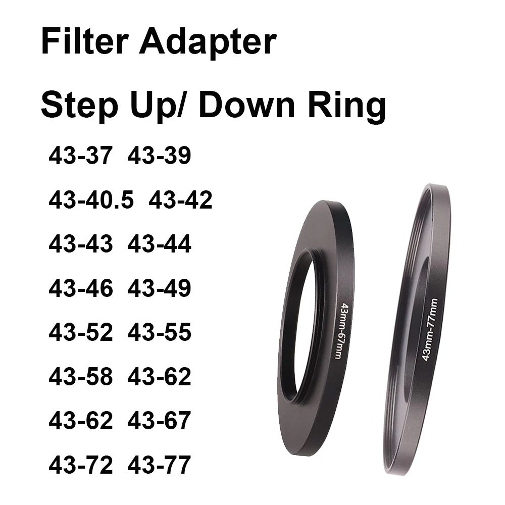 Anillo adaptador de filtro de lente de cámara, anillo reductor de Metal para lente de 43mm - 37 39 43 46 52 55 58 62 67 72 77mm UV ND CPL parasol