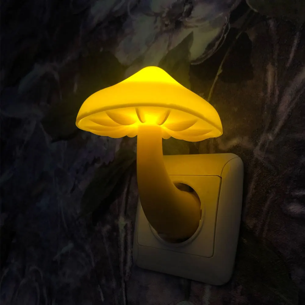 Sensor Mushroom Night Light with LED Warm White Glow,US/EU Plug Wall Socket Bedside Lamp,Dimmable Home Decor for Bedroom Kids