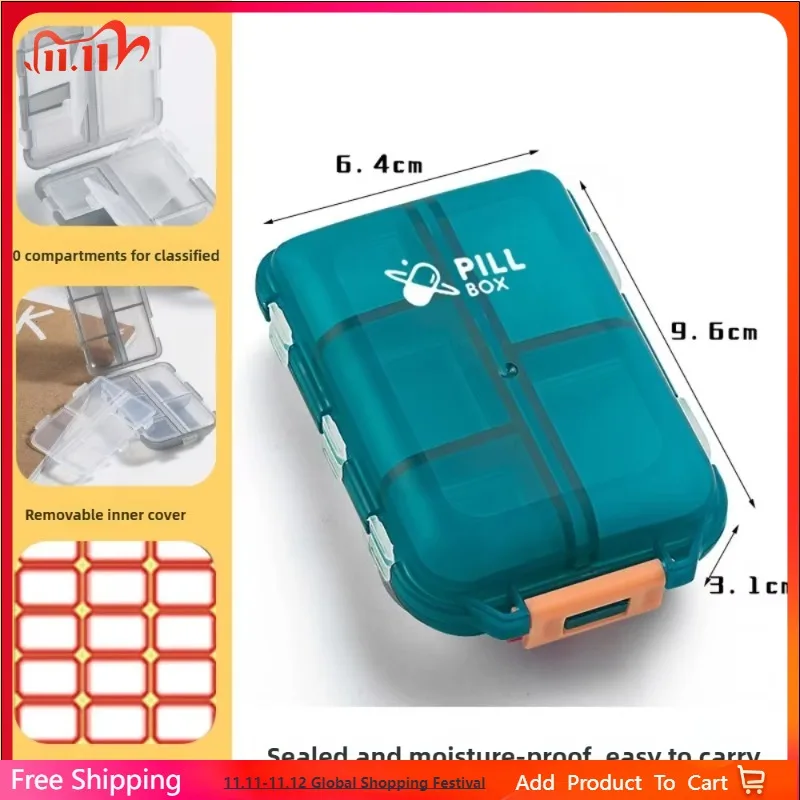 10 Compartments Travel Pill Organizer Pocket Portable Pill Storage Box Case Daily Pill Container or Purse Fish Oil Medicine