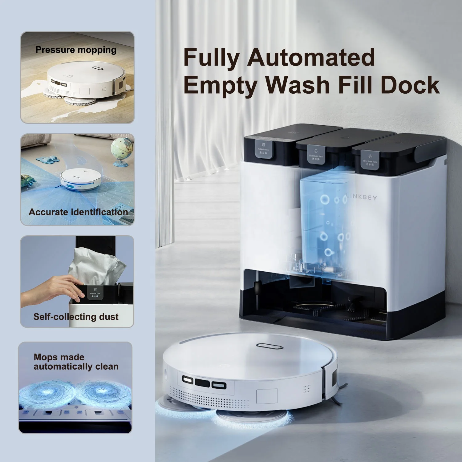 ISWEEP M10 Robot Vacuum Cleaner with Auto Empty Wash Fill Dock 5100Pa Suction Power LDS Navigation Sonic Mopping